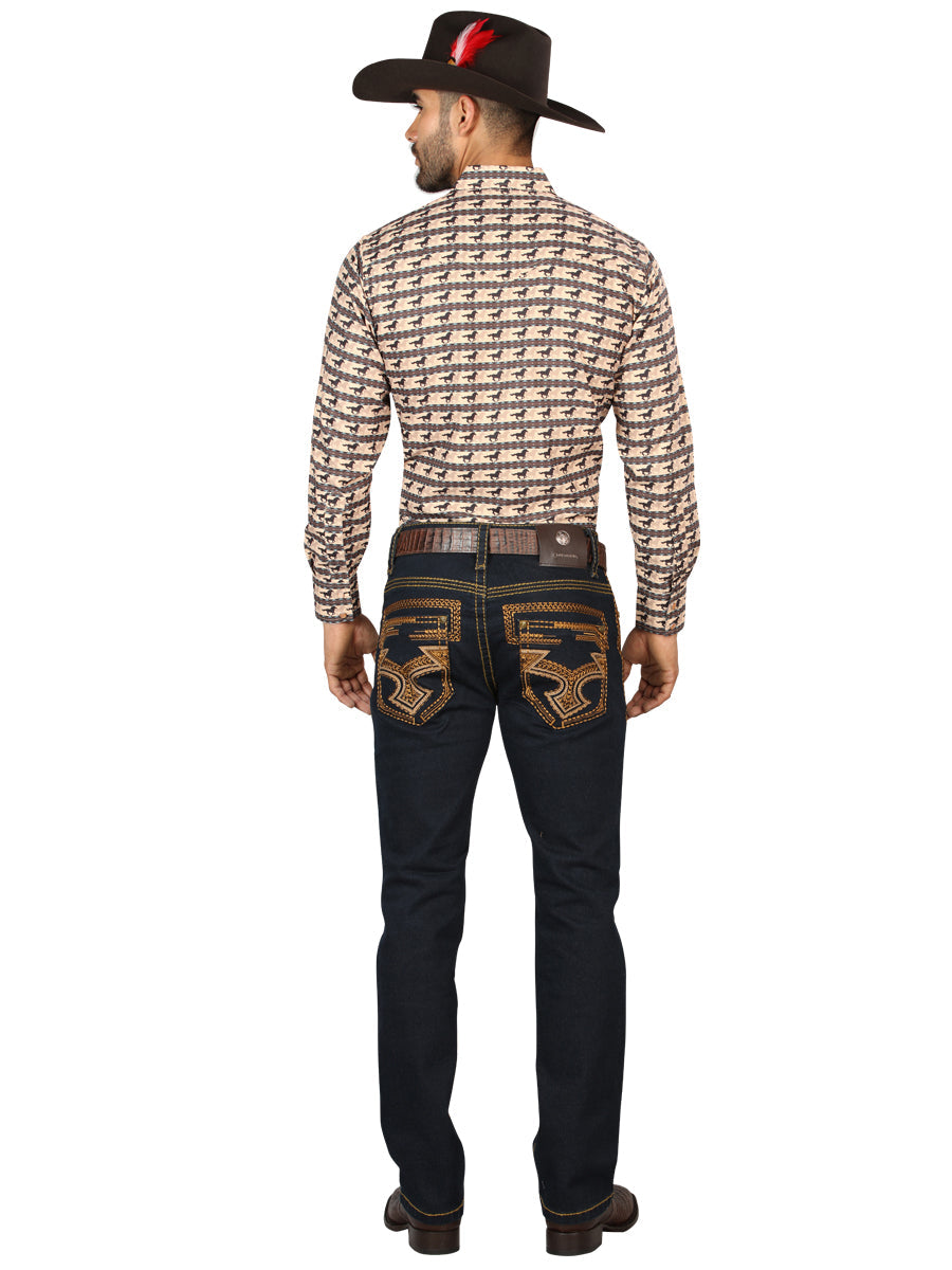 Centenario Men's Rinse Blue Denim with Gold Embroidered Details 45313