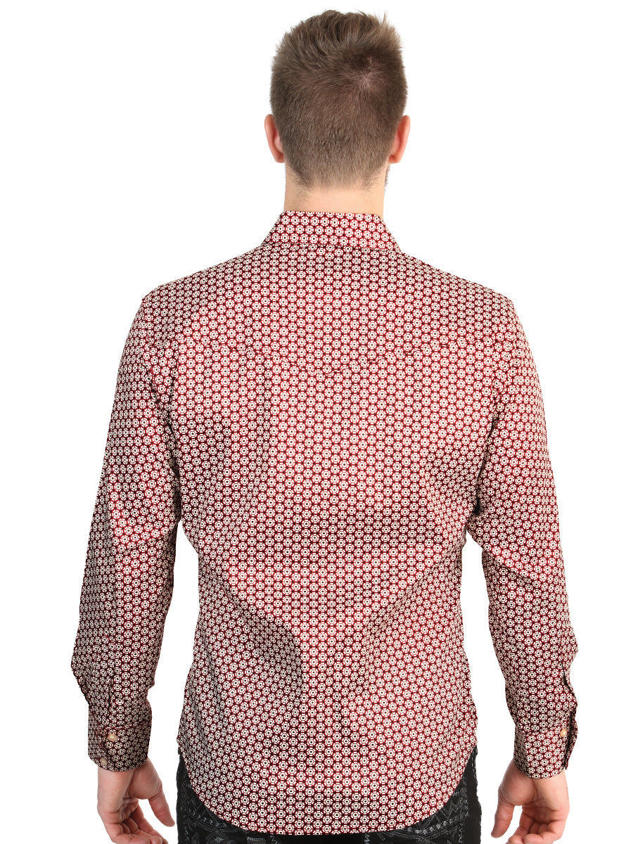 El General Men’s Long Sleeve Western Shirt - Burgundy 45604