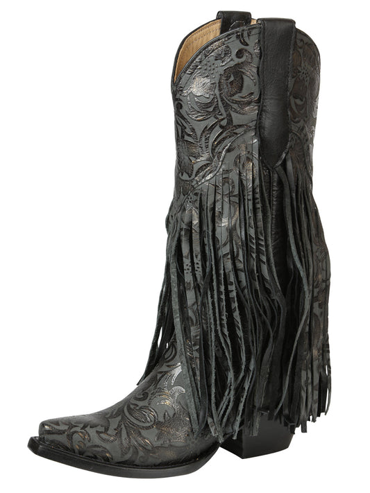 El General Women’s Fringe Western Boots - Black 45796