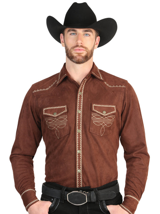 El General Men’s Long Sleeve Western Suede Shirt - Brown 45884