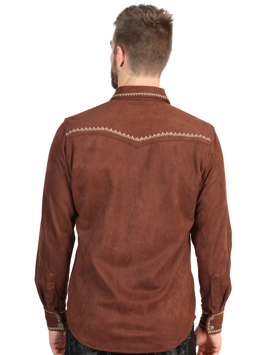 El General Men’s Long Sleeve Western Suede Shirt - Brown 45884
