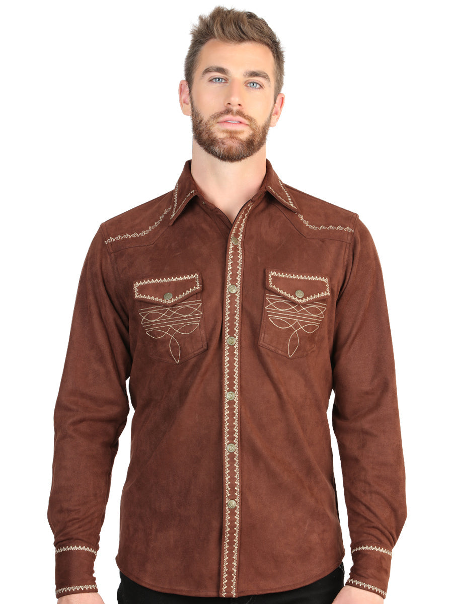 El General Men’s Long Sleeve Western Suede Shirt - Brown 45884