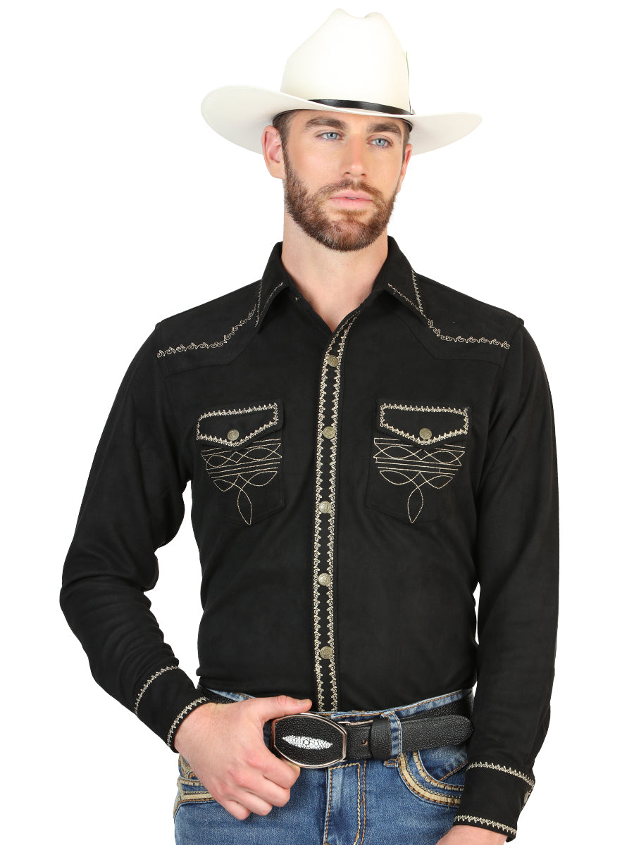El General Men’s Long Sleeve Western Suede Shirt - Black 45886