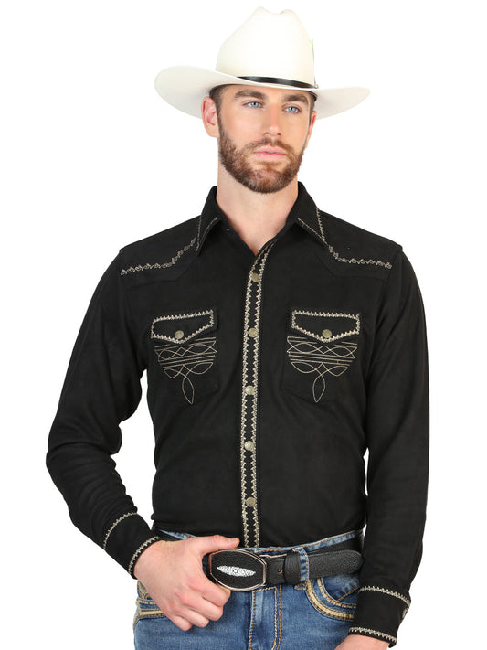 El General Men’s Long Sleeve Western Suede Shirt - Black 45886
