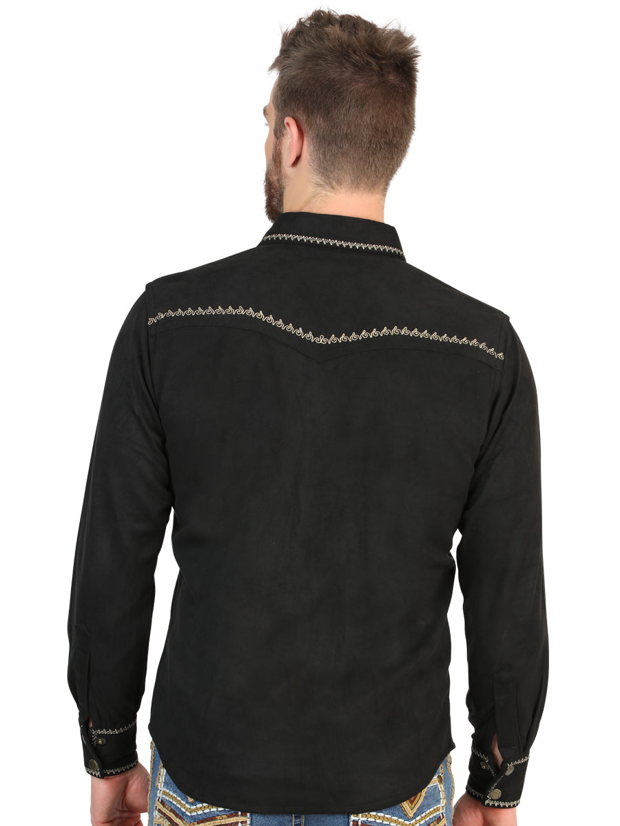 El General Men’s Long Sleeve Western Suede Shirt - Black 45886