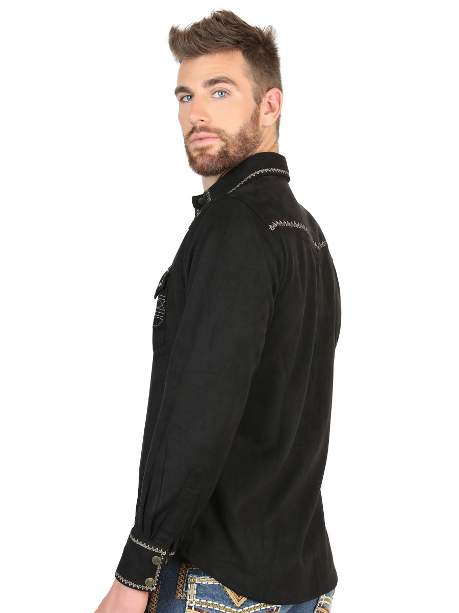 El General Men’s Long Sleeve Western Suede Shirt - Black 45886