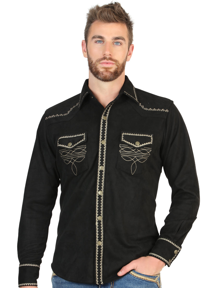 El General Men’s Long Sleeve Western Suede Shirt - Black 45886