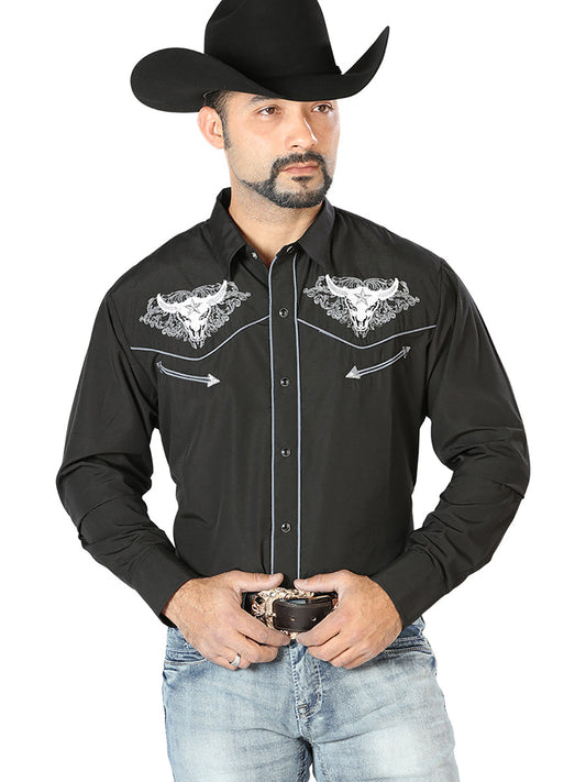 El Señor de los Cielos Traditional Charro Embroidered Western Shirt – Black/White – Style 126676