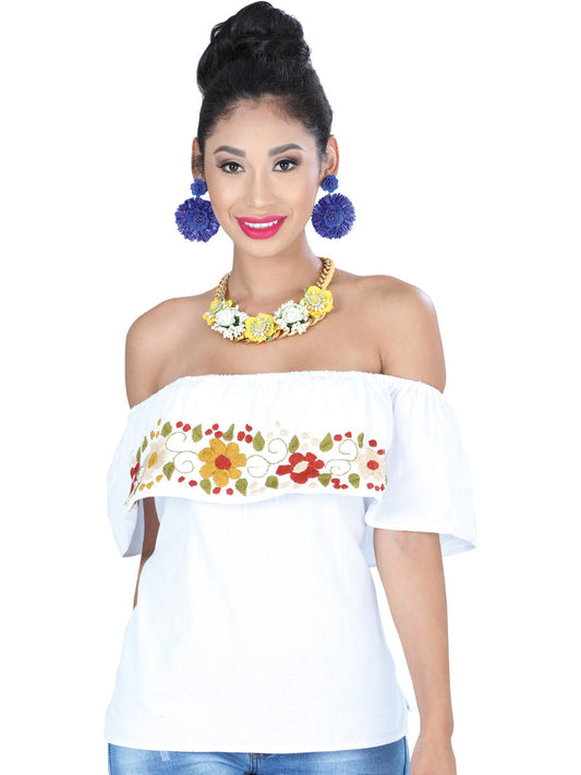 Artisanal Embroidered Blouse 50% Cotton, %50 Polyester White 601428